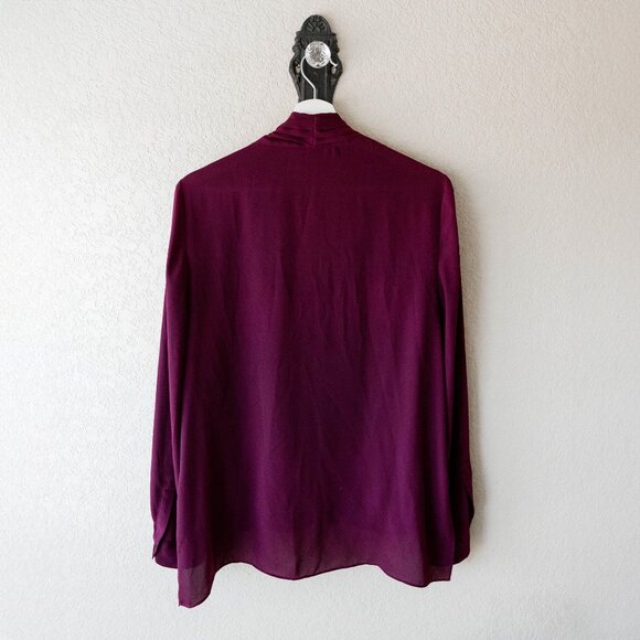Vince Camuto Burgundy Draped Blouse Size Large – Surplice Front Long Sleeve Top - Picture 5 of 8